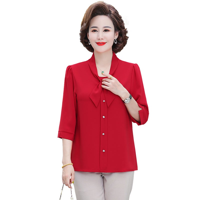 Fashionable Spring Summer Mothers Blouse Red  - Image 3