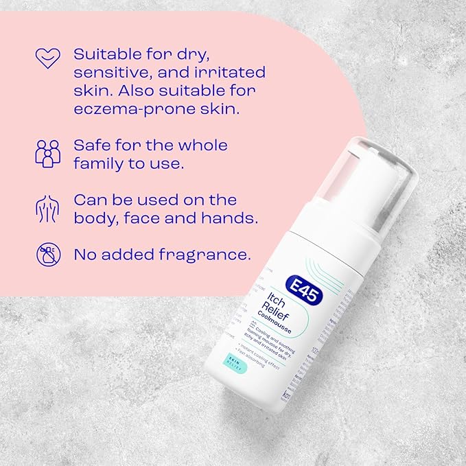 E45 Itch Relief Coolmousse 100ml Face and Body Foam for Dry Skin Itchy Skin and Irritated Skin Cooling Foam to Soothe Itchy Skin - Image 5