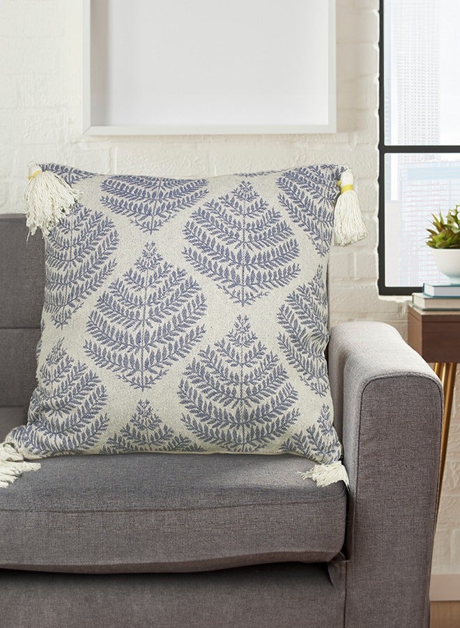 N & H Jute and Cotton Woven Square Shaped Cushion with Tassle 16 x 16 inches for Living Room Sofa (Birch Tile Pattern, Light Grey) - Image 1