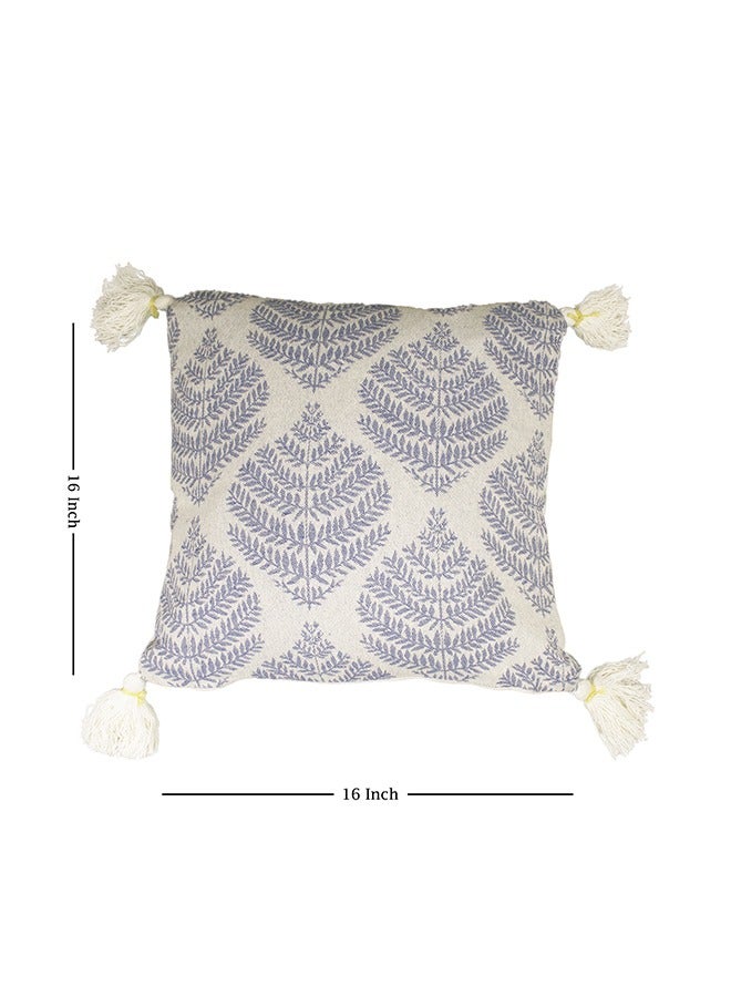 N & H Jute and Cotton Woven Square Shaped Cushion with Tassle 16 x 16 inches for Living Room Sofa (Birch Tile Pattern, Light Grey) - Image 2