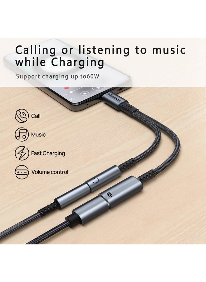 Thousover USB Type C to 3.5mm Headphone and Charger Adapter, 2-in-1 USB C to Aux Audio Jack Hi-Res DAC and Fast Charging Dongle Cable Compatible with Pixel 4 3 XL, Galaxy S22 S21 S20 S20+ Note 20 - Image 2