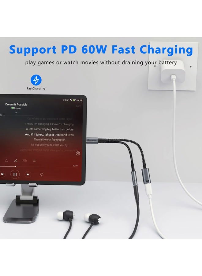 Thousover USB Type C to 3.5mm Headphone and Charger Adapter, 2-in-1 USB C to Aux Audio Jack Hi-Res DAC and Fast Charging Dongle Cable Compatible with Pixel 4 3 XL, Galaxy S22 S21 S20 S20+ Note 20 - Image 3
