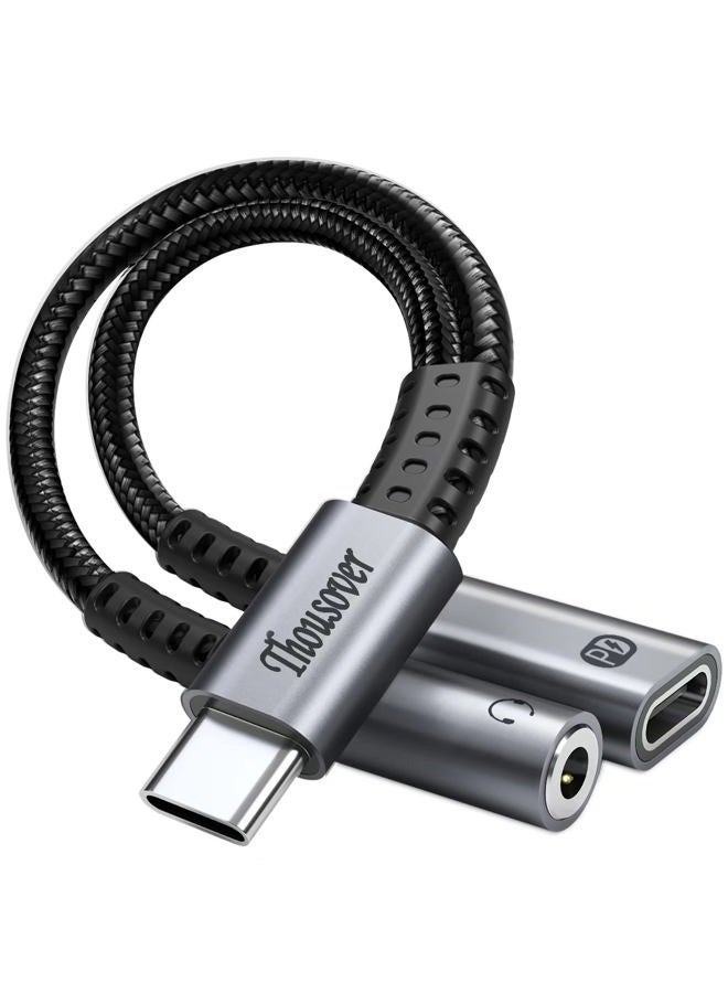 Thousover USB Type C to 3.5mm Headphone and Charger Adapter, 2-in-1 USB C to Aux Audio Jack Hi-Res DAC and Fast Charging Dongle Cable Compatible with Pixel 4 3 XL, Galaxy S22 S21 S20 S20+ Note 20 - Image 1