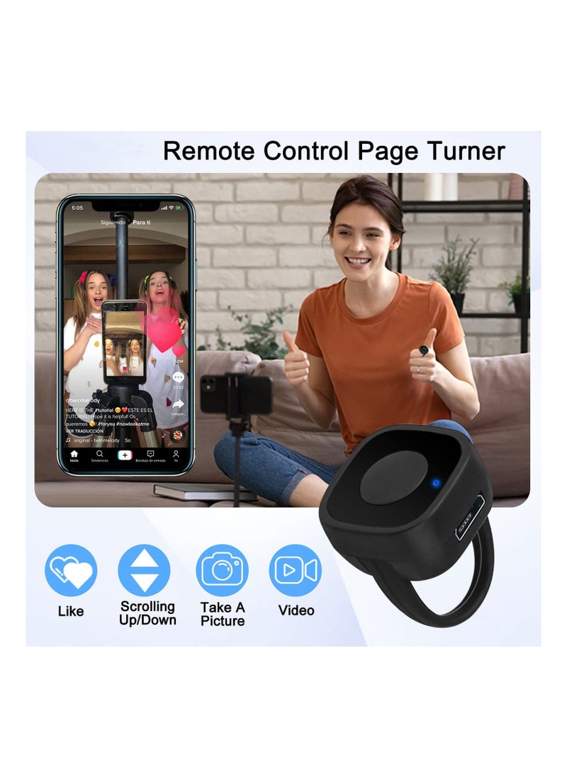 SYOSI - Bluetooth Control fit for Tiktok, Scroll Ring Page Turner Remote Wireless Clicker Camera Shutter Selfie Video Control Button fit for iPhone iPad Phone - Black, Bluetooth Control fit for Tiktok - Image 1