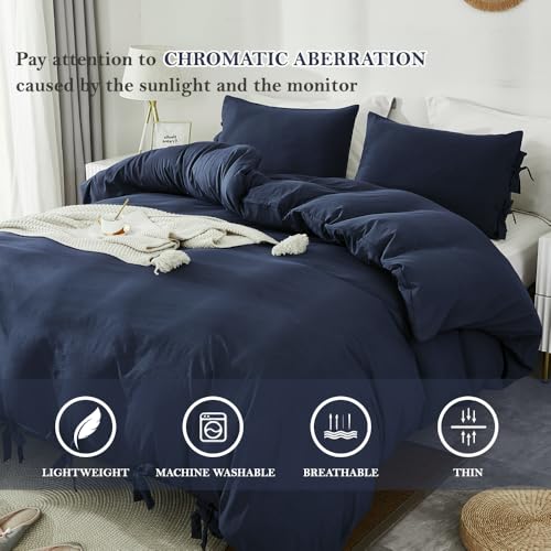 annadaif Grayish Navy Duvet Cover King Size, 3 Pieces Soft Washed Microfiber Duvet Cover Set, Comforter Cover with Bowknot Bow Tie (1 Duvet Cover 104x90 Inch, 2 Pillowcases) Easy Care Bedding Set - Image 3