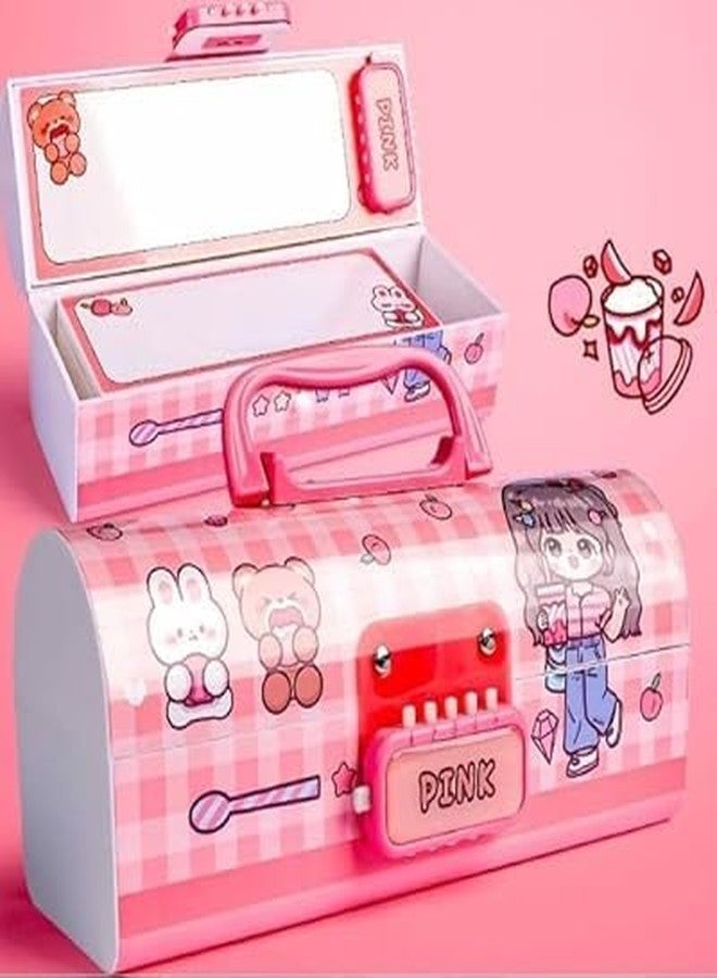 BlackZone Plastic Pen Pencil Box Suitcase Style Password Lock Pencil Case Multi-Layer Pencil Box Stationary Organizer Case for Boys Girls Kids (Girly-Pink) - Image 3
