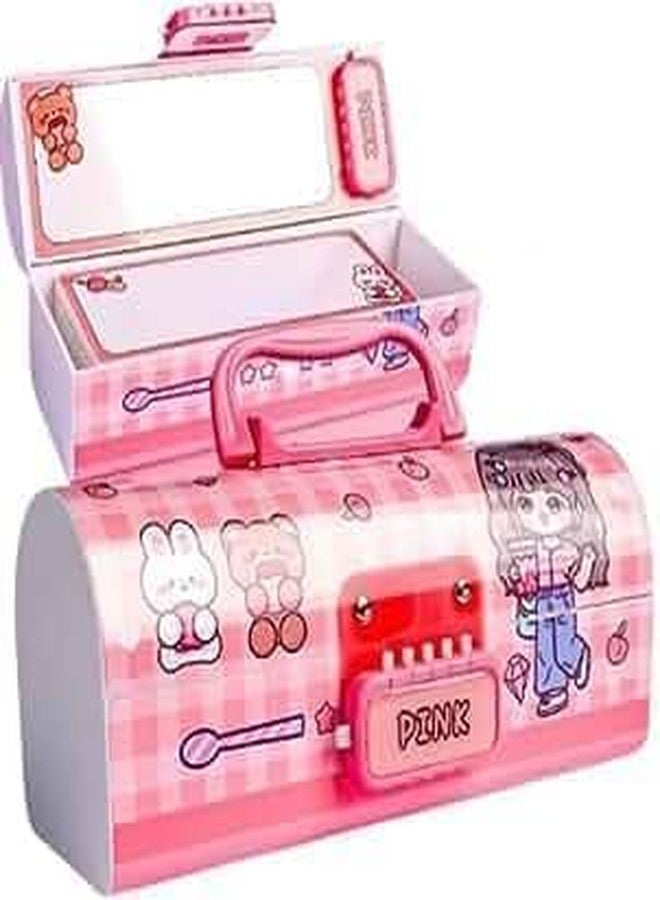 BlackZone Plastic Pen Pencil Box Suitcase Style Password Lock Pencil Case Multi-Layer Pencil Box Stationary Organizer Case for Boys Girls Kids (Girly-Pink) - Image 1