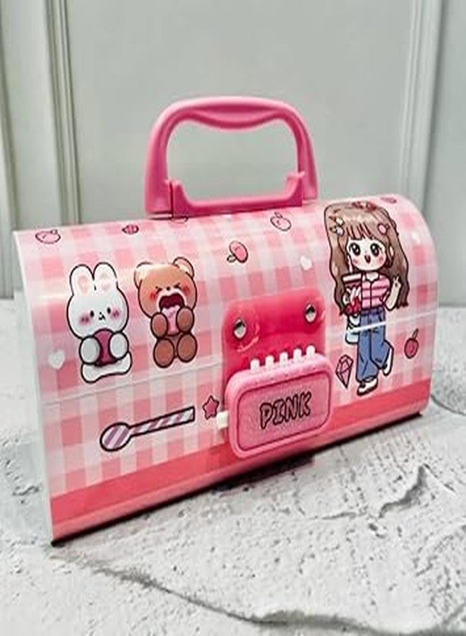BlackZone Plastic Pen Pencil Box Suitcase Style Password Lock Pencil Case Multi-Layer Pencil Box Stationary Organizer Case for Boys Girls Kids (Girly-Pink) - Image 2