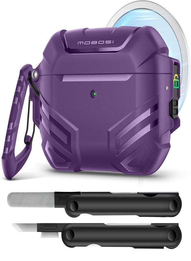 موبوسي غطاء حماية MOBOSI لسماعات AirPods Pro 3 مع طقم تنظيف وسلسلة مفاتيح، متوافق مع MagSafe، متوافق مع غطاء AirPods Pro من الجيل الثالث، غطاء صلب مقاوم للصدمات للرجال (2025)، بنفسجي - Image 1