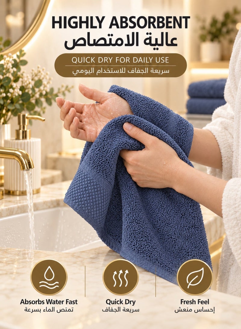 شاربدو طقم مناشف هدايا وحمام من القطن من 6 قطع – طقم حمام متكامل يضم 2 منشفة لليدين و2 منشفة للوجه و2 منشفة حمام، مناشف فائقة النعومة وعالية الامتصاص – أزرق كحلي داكن - Image 5