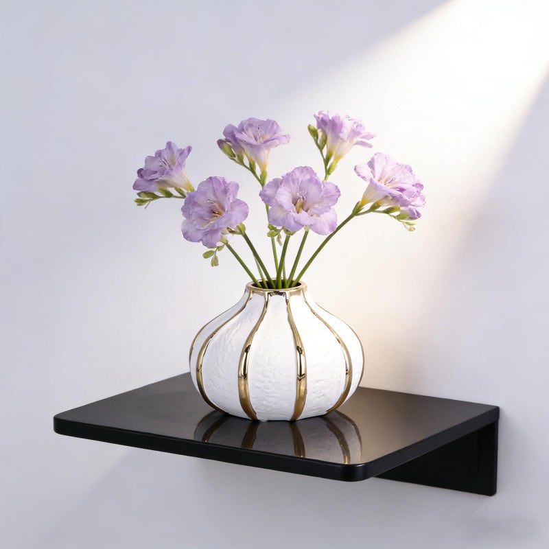 oliruim White Gold Home Decor Vase, Round White Bud Ceramic Vase for Flowers, Luxury Home Decoration, Dining Table Centerpiece (E-White) - Image 2