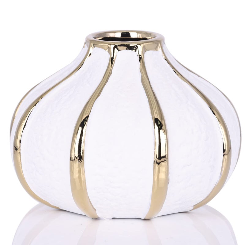 oliruim White Gold Home Decor Vase, Round White Bud Ceramic Vase for Flowers, Luxury Home Decoration, Dining Table Centerpiece (E-White) - Image 1