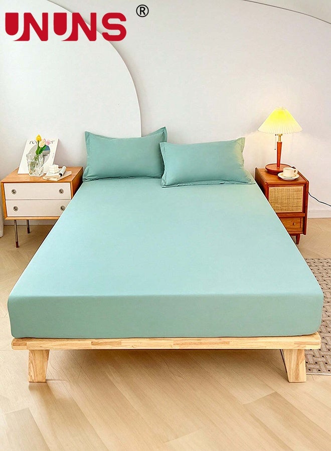 UNUNS Bedding Fitted Sheet,Fits 200x220 CM For King Bed,3 Pcs (1 Fitted Sheet and 2 Pillowcases),200 TC Breathable Hotel Luxury Bed Sheets,28 Cm Deep Pocket,Solid Bed Sheet,Light Teal - Image 5