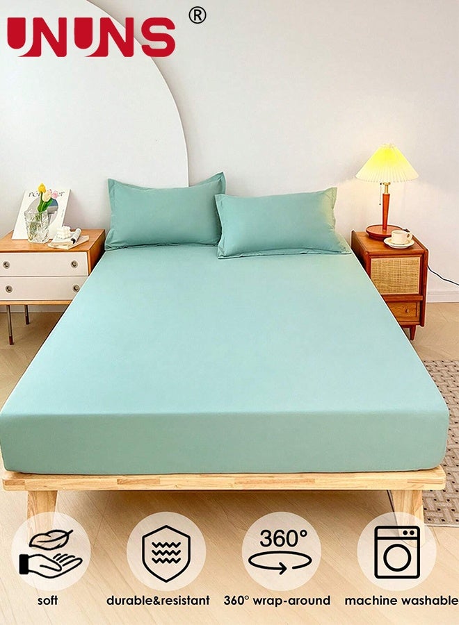 UNUNS Bedding Fitted Sheet,Fits 200x220 CM For King Bed,3 Pcs (1 Fitted Sheet and 2 Pillowcases),200 TC Breathable Hotel Luxury Bed Sheets,28 Cm Deep Pocket,Solid Bed Sheet,Light Teal - Image 3