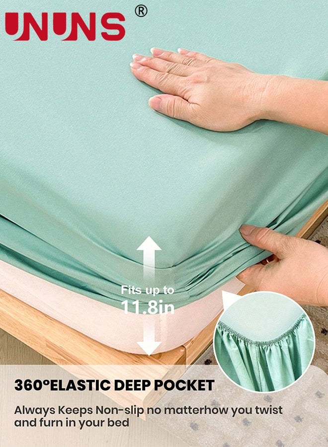 UNUNS Bedding Fitted Sheet,Fits 200x220 CM For King Bed,3 Pcs (1 Fitted Sheet and 2 Pillowcases),200 TC Breathable Hotel Luxury Bed Sheets,28 Cm Deep Pocket,Solid Bed Sheet,Light Teal - Image 2