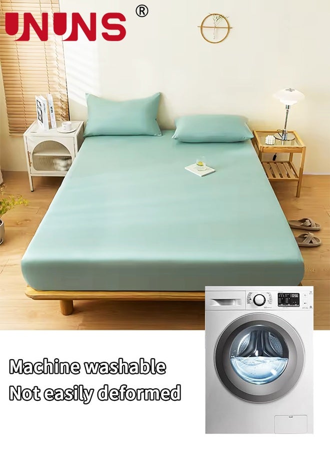 UNUNS Bedding Fitted Sheet,Fits 200x220 CM For King Bed,3 Pcs (1 Fitted Sheet and 2 Pillowcases),200 TC Breathable Hotel Luxury Bed Sheets,28 Cm Deep Pocket,Solid Bed Sheet,Light Teal - Image 4