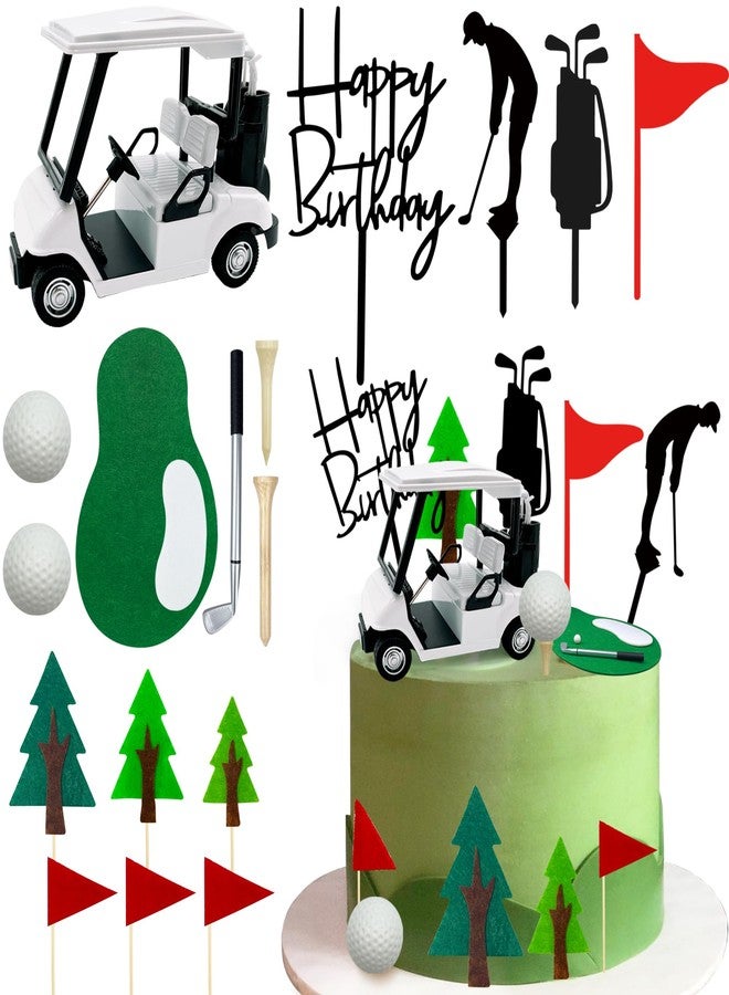 RASSLISA Golf Cake Decoration Golf Car Cake Toppers Decoration with Green Mats White Balls Flag Suitable for Theme Party Supplies - Image 1
