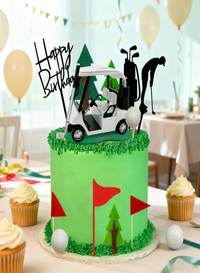 RASSLISA Golf Cake Decoration Golf Car Cake Toppers Decoration with Green Mats White Balls Flag Suitable for Theme Party Supplies - Image 3