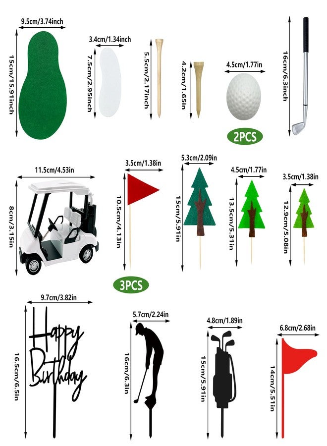 RASSLISA Golf Cake Decoration Golf Car Cake Toppers Decoration with Green Mats White Balls Flag Suitable for Theme Party Supplies - Image 2