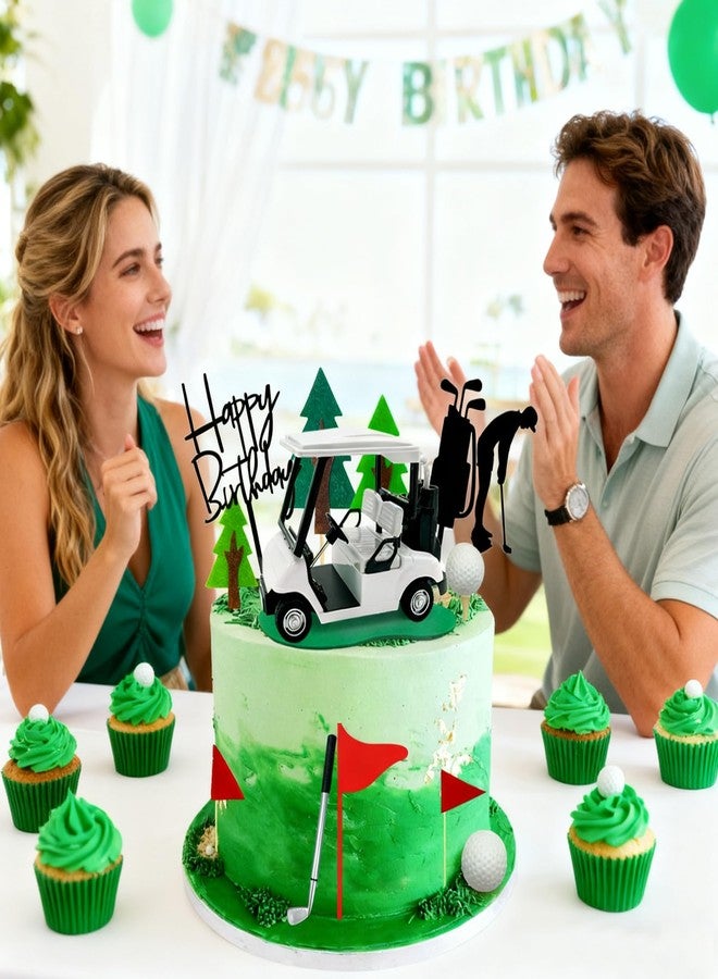 RASSLISA Golf Cake Decoration Golf Car Cake Toppers Decoration with Green Mats White Balls Flag Suitable for Theme Party Supplies - Image 4