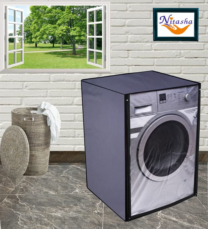 Nitasha Front load Waterproof Washing machine cover Compatible for Samsung 7.0 Kg Fully-Automatic (WW70T4020CX/TL,Inox) (Grey Colour) - Image 4