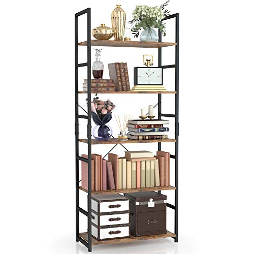 NUMENN 5 Tier Bookshelf Tall Bookcase Shelf Storage Organizer Modern Book Shelf for Bedroom Living Room and Home Office Vintage