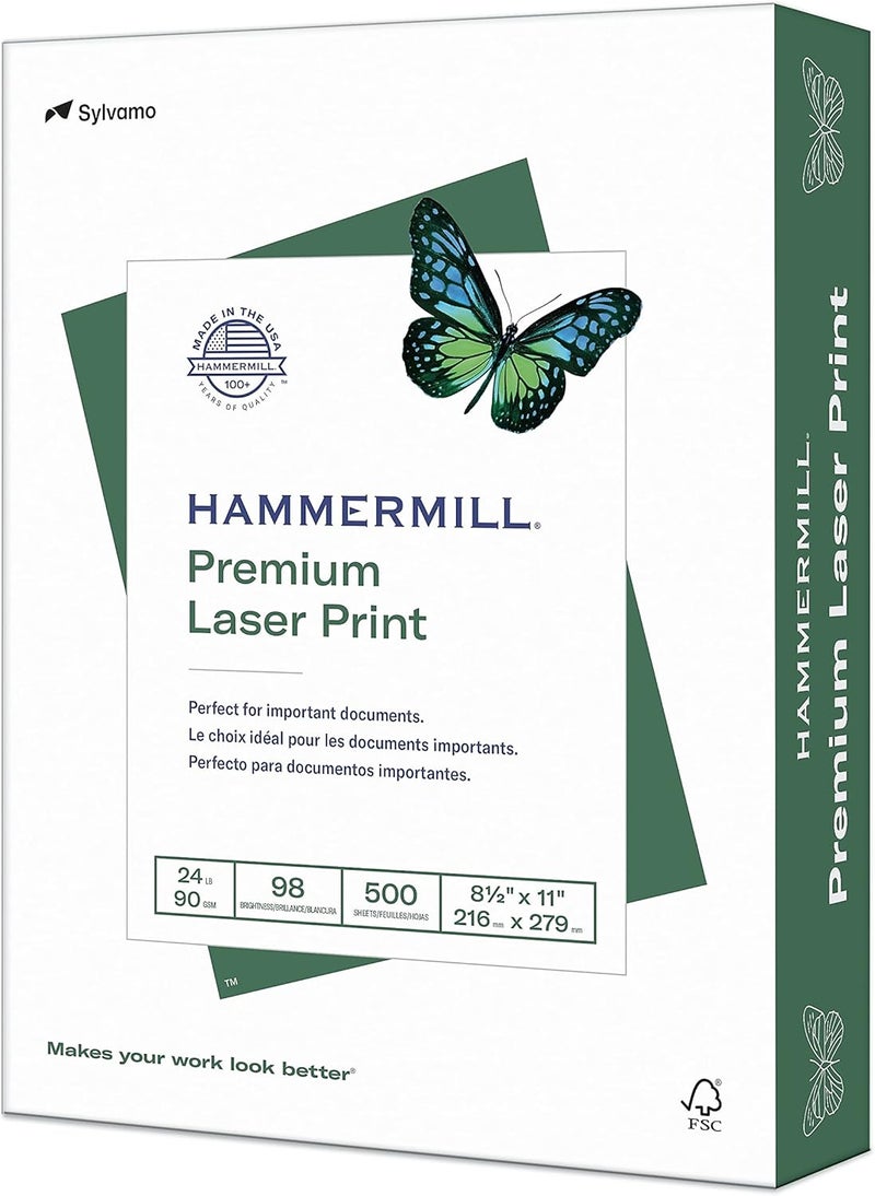 Hammermill 104604 ورق طباعة ليزر للمكتب، سطوع 98، 24 رطل، 8-1/2 × 11، أبيض، 500 ورقة/رام (HAM104604) - Image 1