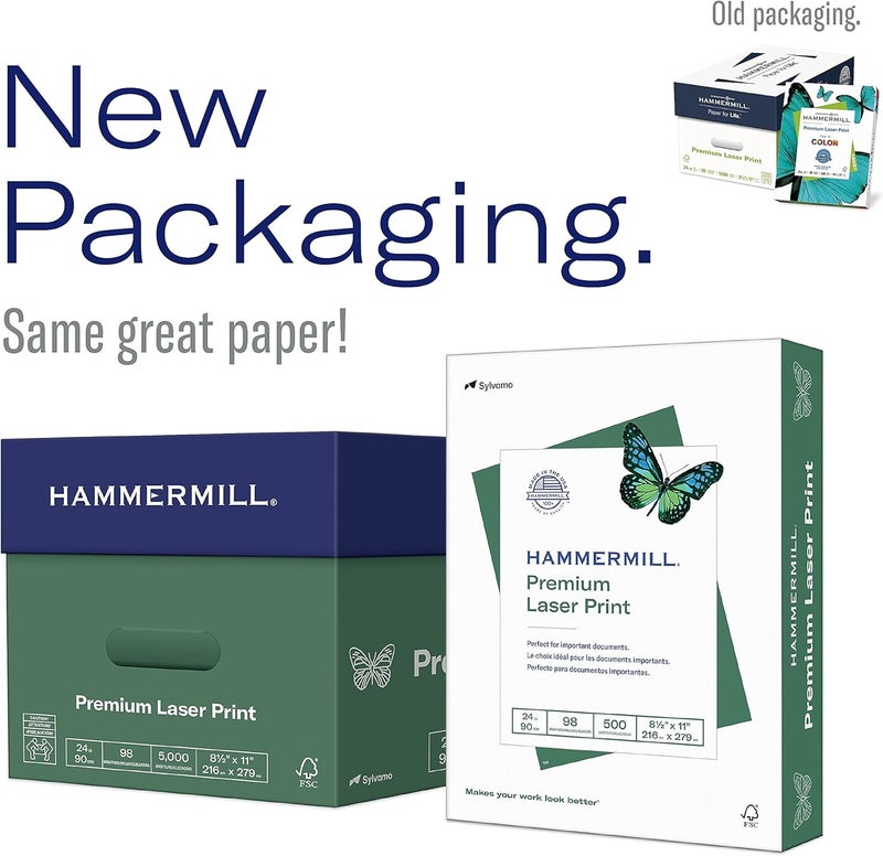 Hammermill 104604 ورق طباعة ليزر للمكتب، سطوع 98، 24 رطل، 8-1/2 × 11، أبيض، 500 ورقة/رام (HAM104604) - Image 3