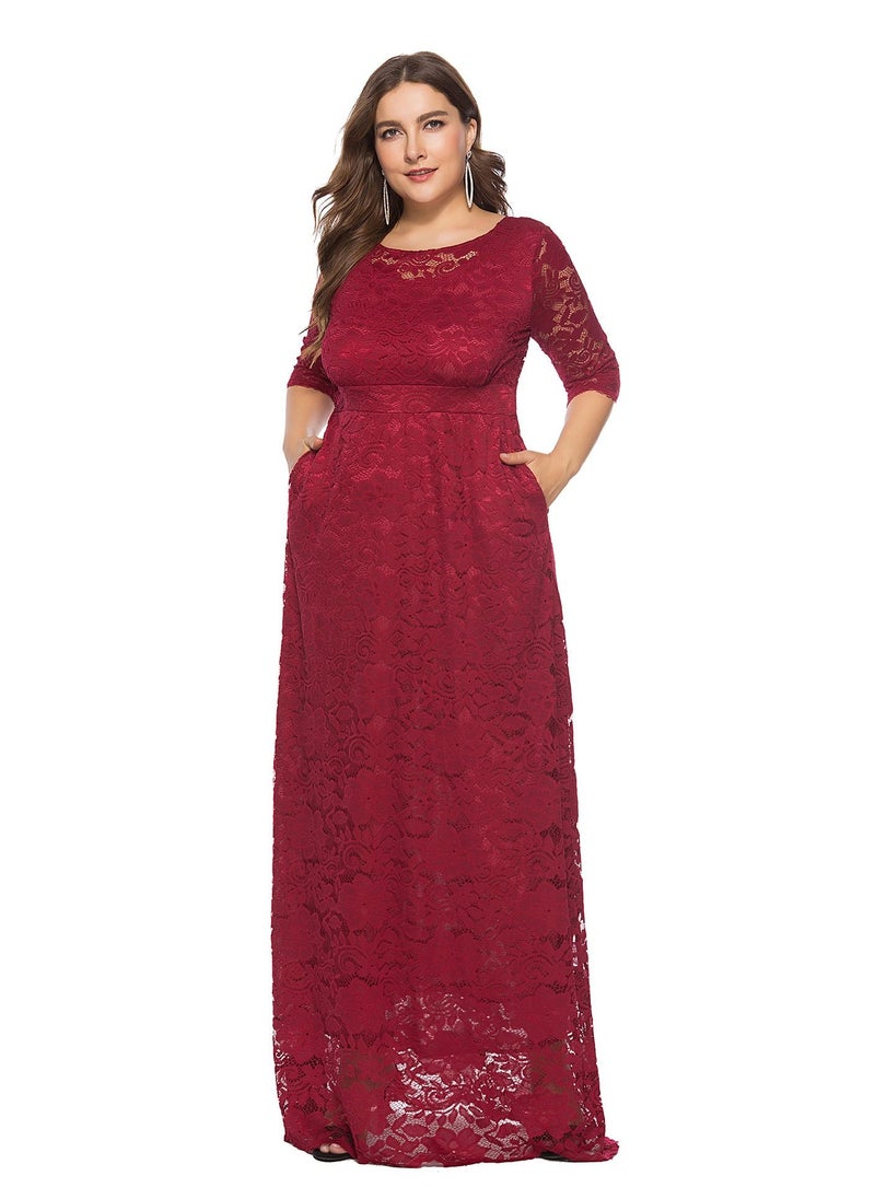 Loquat - Lace High Waist Pocket Dress Wine red - Image 1