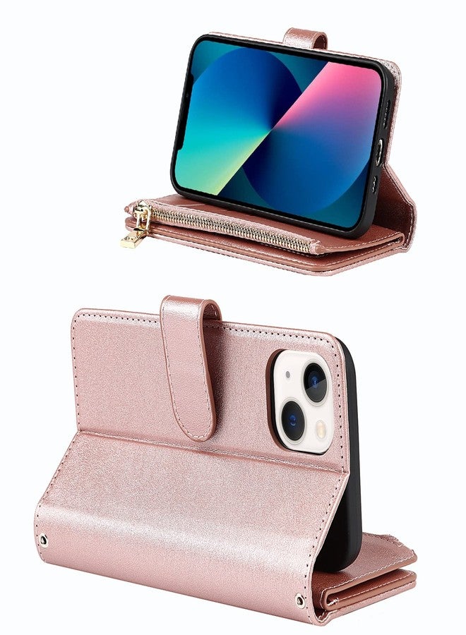 Jaorty for iPhone 13/14 Phone Case Wallet for Women Men with Card Holder,for iPhone 14 Crossbody Case with Strap Shoulder Lanyard, Zipper Pocket PU Leather Cases Purse for iPhone 13,6.1 Inch Rosegold - Image 3
