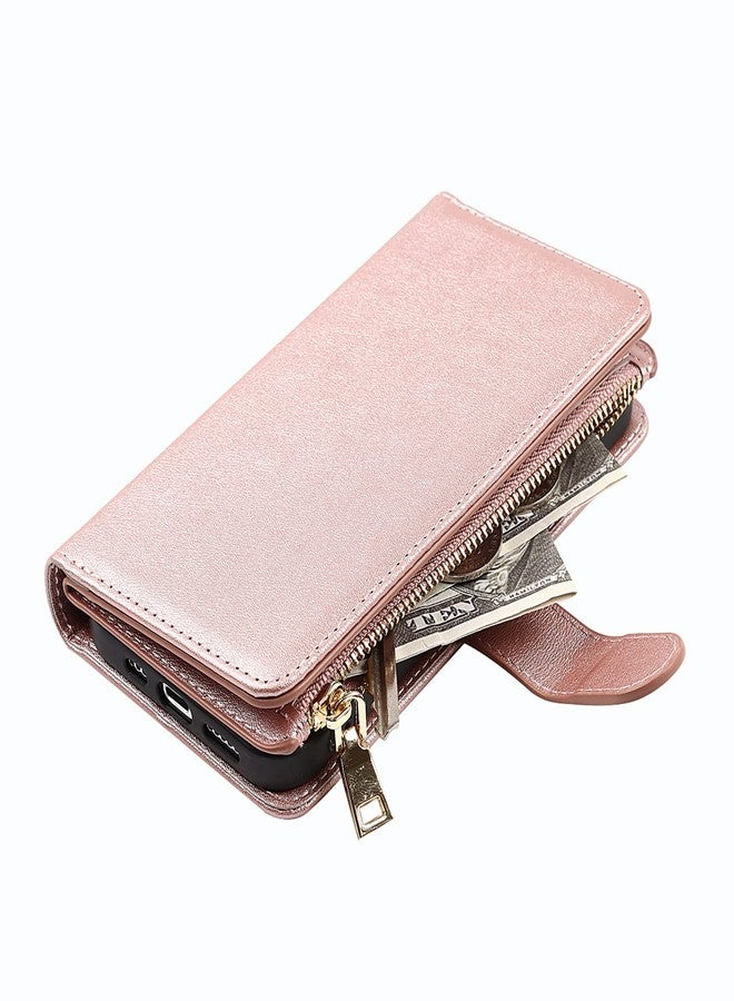 Jaorty for iPhone 13/14 Phone Case Wallet for Women Men with Card Holder,for iPhone 14 Crossbody Case with Strap Shoulder Lanyard, Zipper Pocket PU Leather Cases Purse for iPhone 13,6.1 Inch Rosegold - Image 4