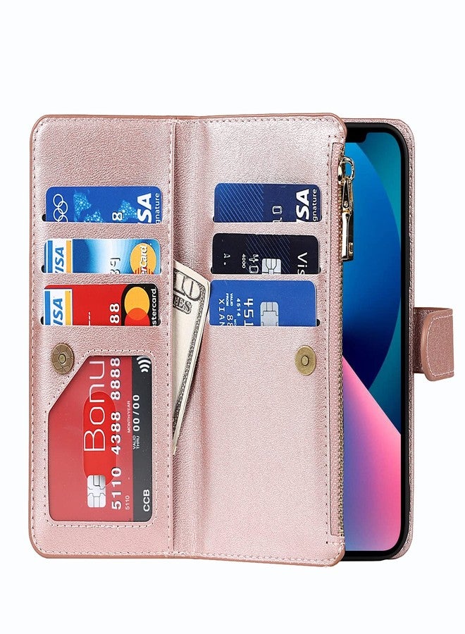 Jaorty for iPhone 13/14 Phone Case Wallet for Women Men with Card Holder,for iPhone 14 Crossbody Case with Strap Shoulder Lanyard, Zipper Pocket PU Leather Cases Purse for iPhone 13,6.1 Inch Rosegold - Image 5