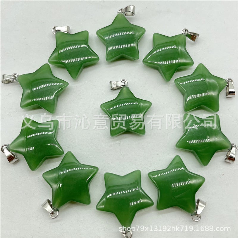 Generic Natural Stone Crystal Agate Pendant Necklace Star Green (glass) 