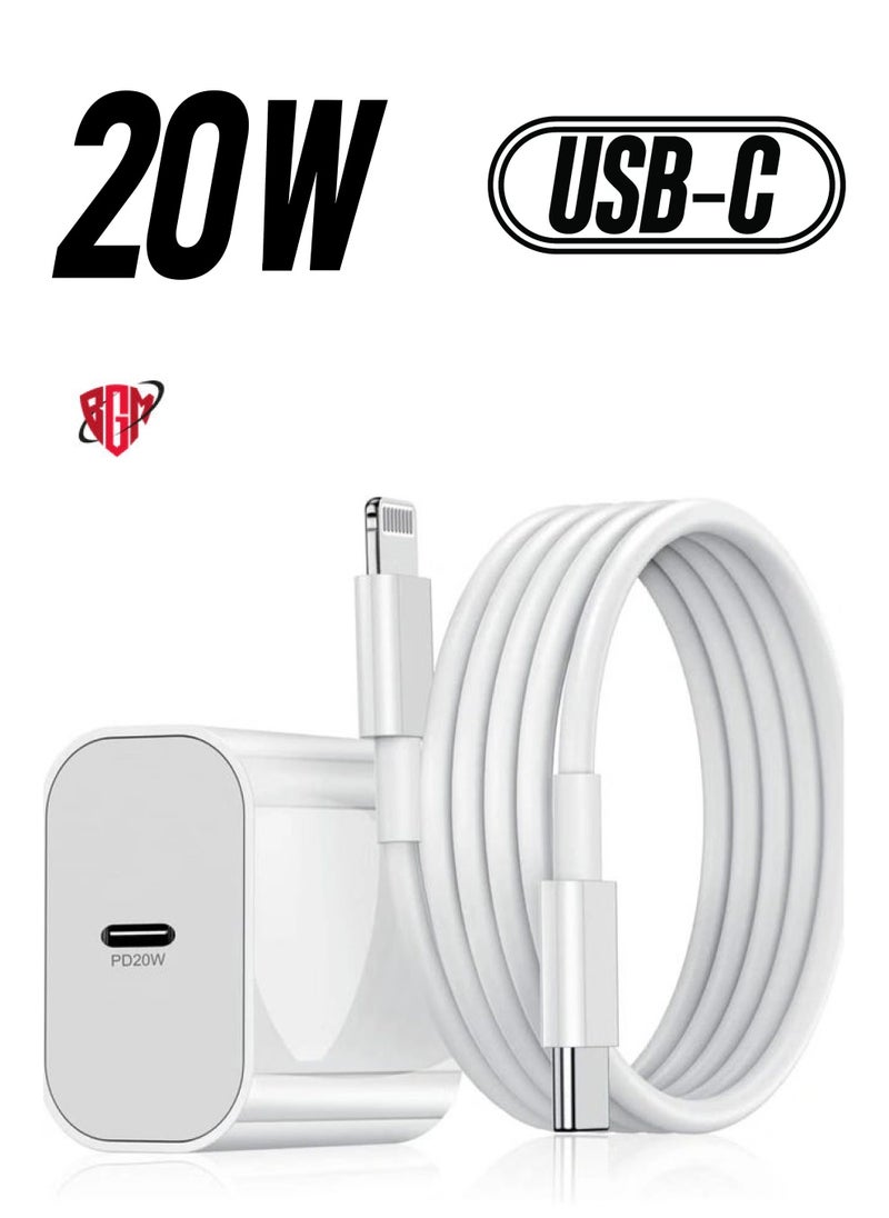 BGM - 20W Wall Charger Plug Block with USB C to Lightning Cable Cord 3M, iPhone 14 Charging Block Power Adapter Cube for iPhone 14 Pro Max/13 Pro/12 Mini/11,iPad - Image 1