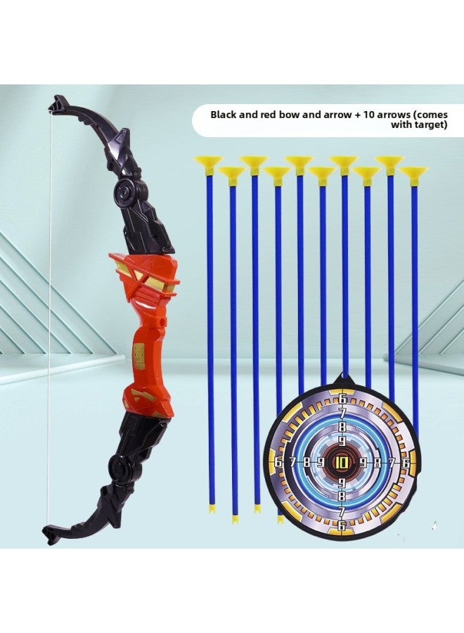 Outdoor Toy Suction Cup Children Archery Beginner Shooting Sports Leisure Plastic Bow Arrow Arrow Set Bow Arrow Toy-Color:Folding Black And Red Upgrade (Send Target) - Image 1