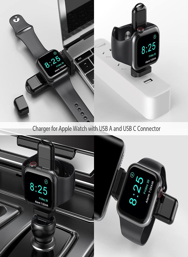Portable Apple Watch Charger, 2 in 1 Wireless Charger for iWatch with USB-A & USB-C Fast Charging Magnetic Cordless Travel Charger Keychain, for Apple Watch Series 8 7 SE 6 5 4 3 2 - Image 3