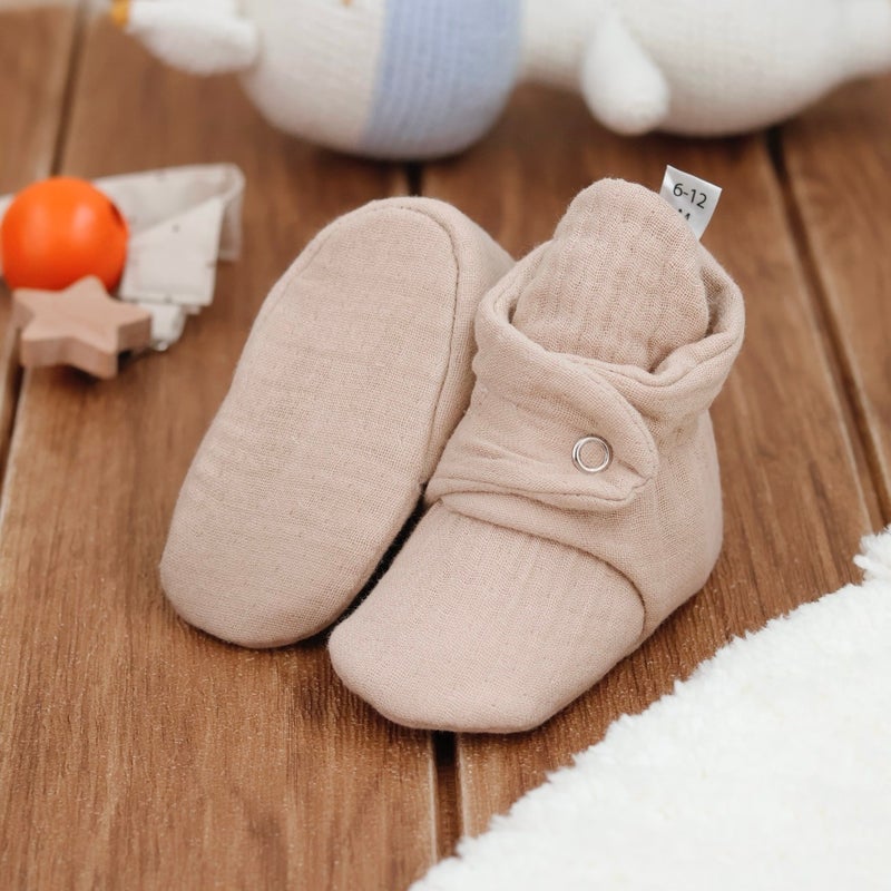 Ella Bonna Muslin Baby Booties, Organic Cotton, Newborn Slippers, Beige  - Image 5