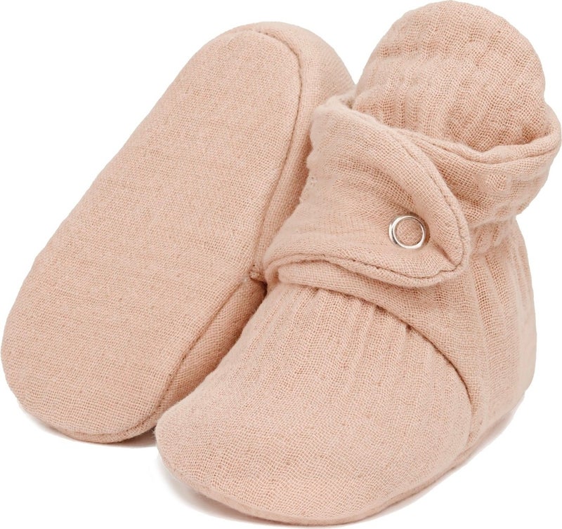 Ella Bonna Muslin Baby Booties, Organic Cotton, Newborn Slippers, Beige  - Image 1