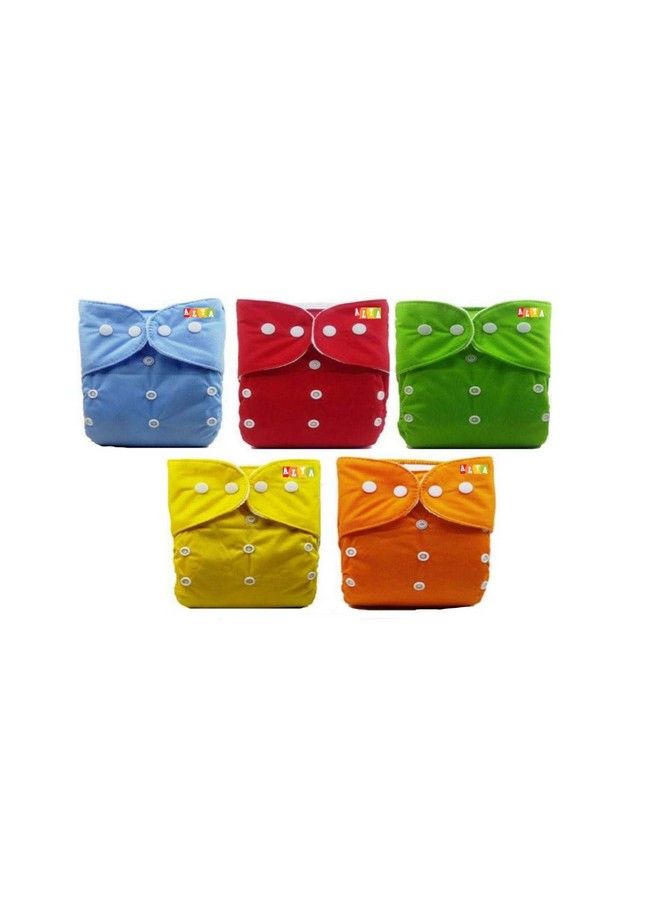 Alya Pocket Button Style Solid Reusable Cloth Diaper All In One Adjustable Washable Diapers Nappies(Without Inserts) For Toddlers New Borns(024 Months316Kg) (Pack Of 5 Rbgyo) - Image 1