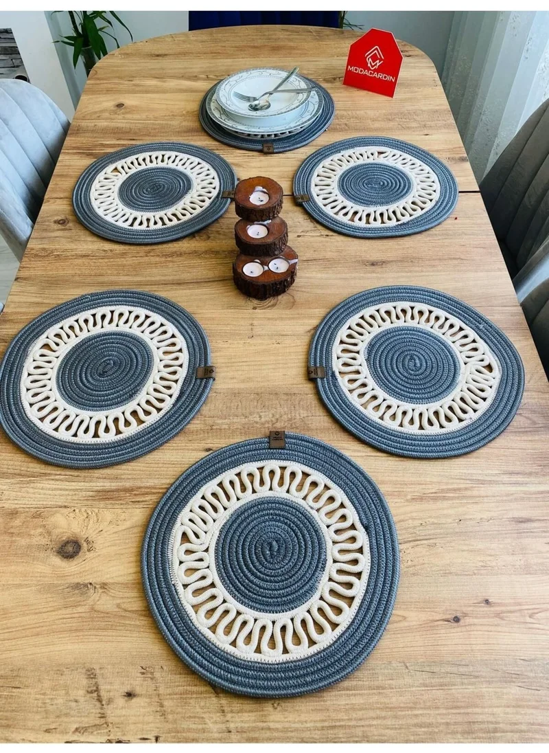BDZ Deri BDZ Leather Jute Wicker American Service Plate 6 Pieces