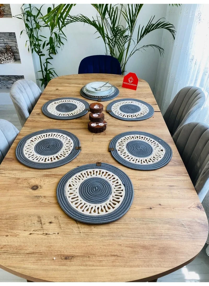 BDZ Deri BDZ Leather Jute Wicker American Service Plate 6 Pieces