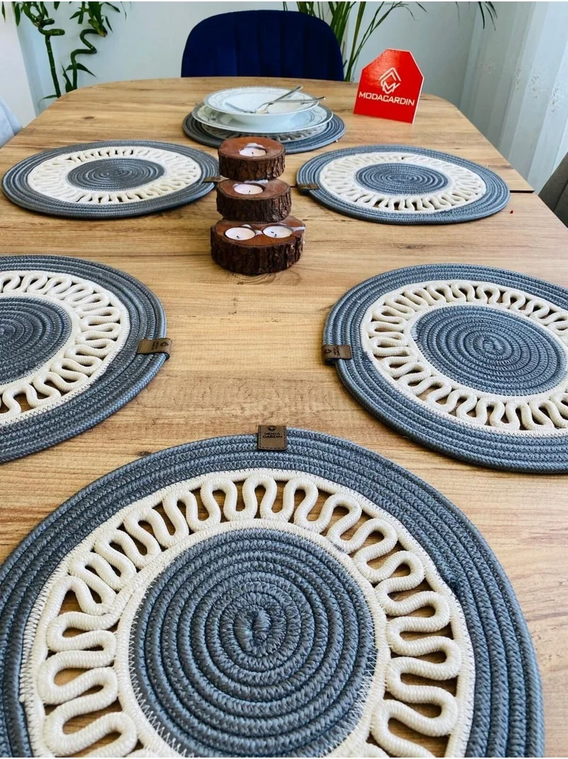 BDZ Deri BDZ Leather Jute Wicker American Service Plate 6 Pieces