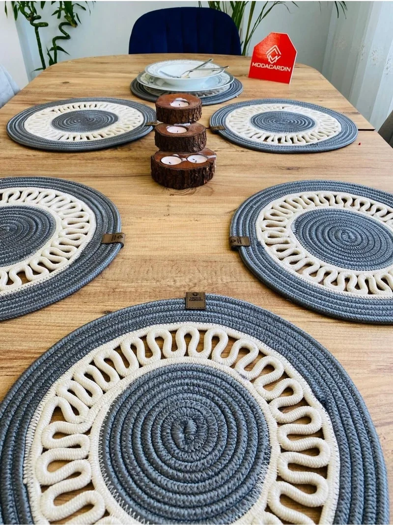 BDZ Deri BDZ Leather Jute Wicker American Service Plate 6 Pieces