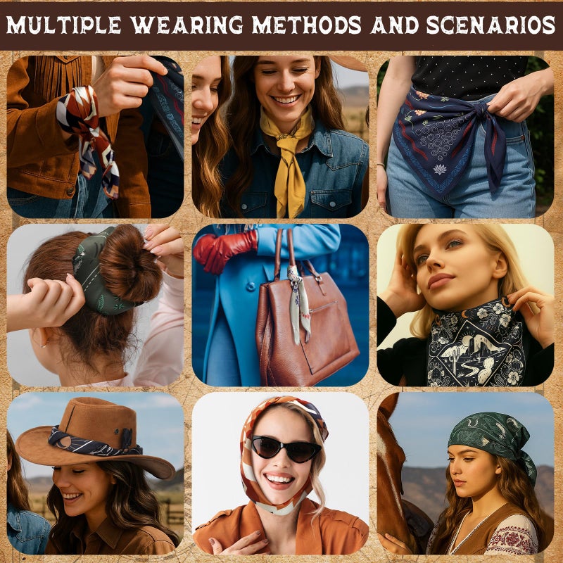 Berlune 6/12 Pcs Western Cowgirl Bandanas Gifts Bulk 21 x 21'' Wild Rags for Women Western Cowgirl Cowboy Head Scarf Wrap(12 Pcs,Classic) - Image 3