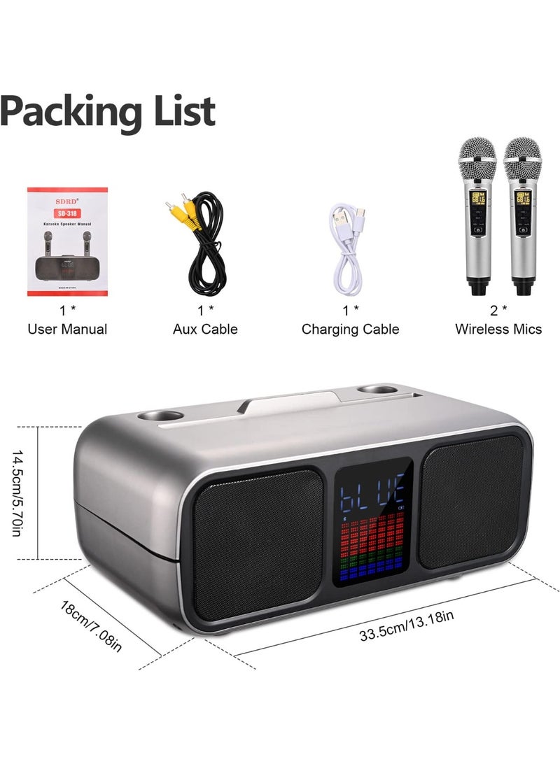 سمارت بيري Portable Karaoke Machine Party Speaker with 2 Wireless Microphones, Touch Screen, LED Lights, Phone Stand, USB/TF/AUX Support, Rechargeable for Kids  Adults Home and Outdoor Entertainment – Black - Image 5