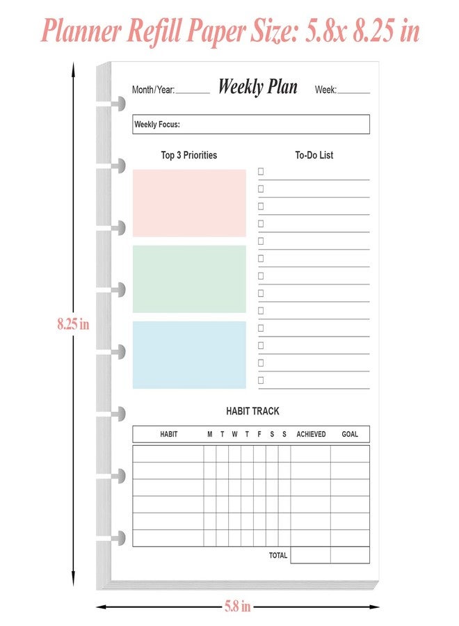 Yaridar Weekly Planner Undated Refills - 52 Sheets/104 Pages Colorful Weekly Planner for A5 Binder, 8-Disc Punched, 100 gsm White Paper, 5.8" x 8.3" - Image 4