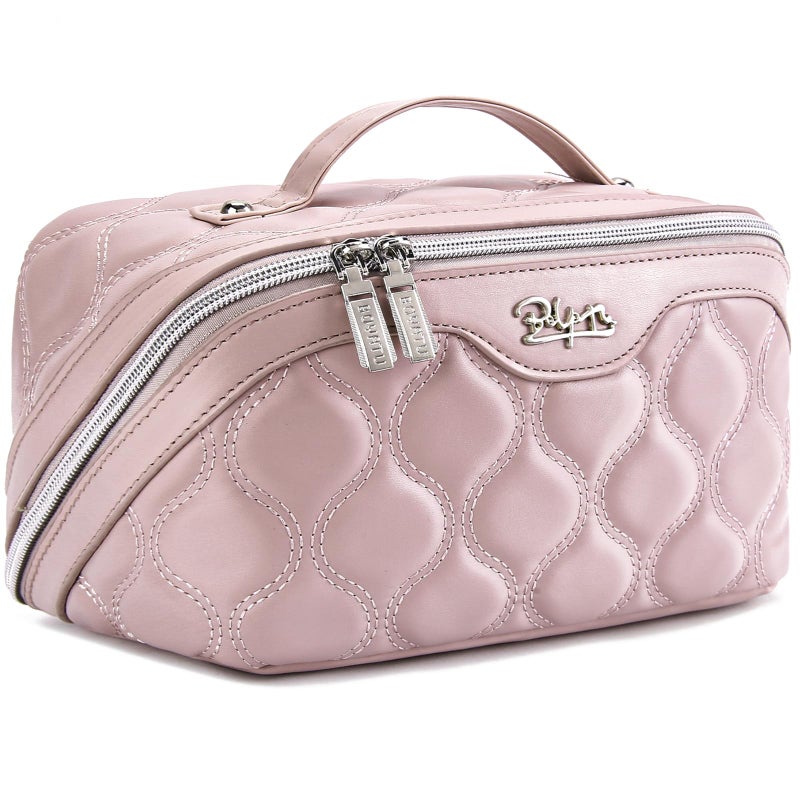BOYATU Travel Makeup Bags for Women Cosmetic Bag: Puffy Make up Bags Set of 3 - Vegan Leather Makeup Organizer - Waterproof Large Toiletry Bag with Compartments - Travel Essentials (H-3-Pink) - Image 1