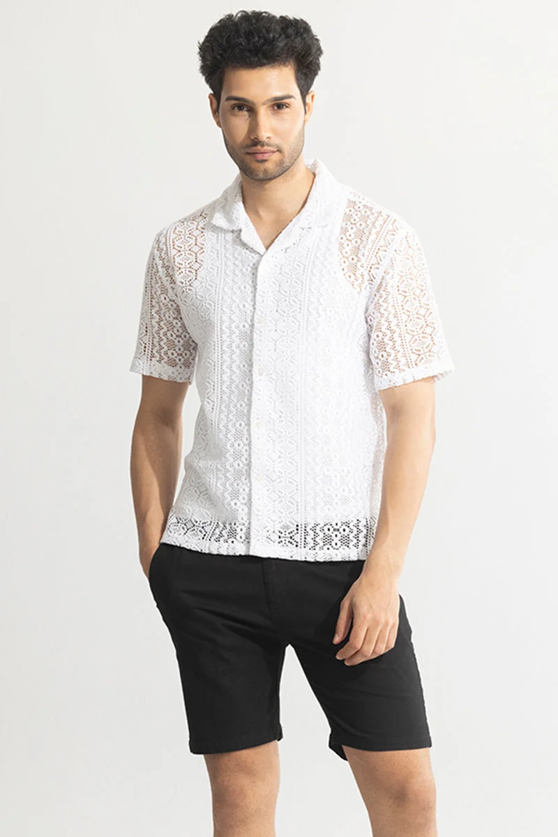 SNITCH White Textured Half Sleeve Boxy Streetwear Shirt
