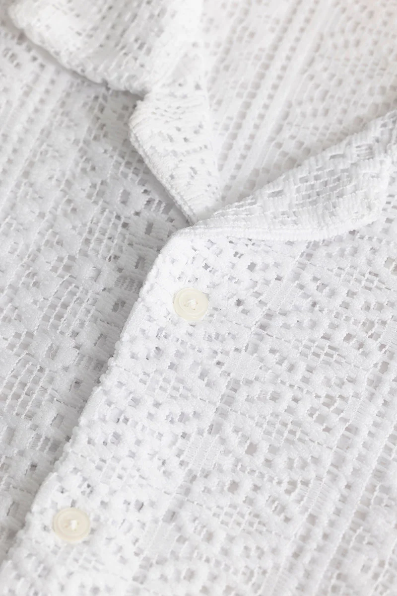SNITCH White Textured Half Sleeve Boxy Streetwear Shirt