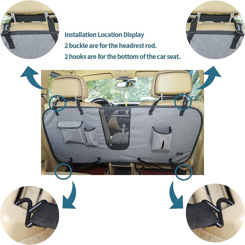 Petsfit Dog Car Barrier Vehicle Pet Barrier Backseat Mesh Dog Car Divider Net with Adjusting Rope, Sturdy Hook and 3 Storage Pockets Suitable for SUV Pickup Cars - Image 3